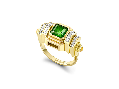 Geometric chunky green tourmaline ring