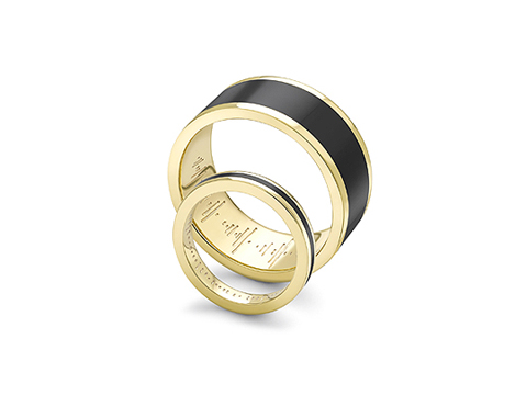 enamelled and engraved wedding bands